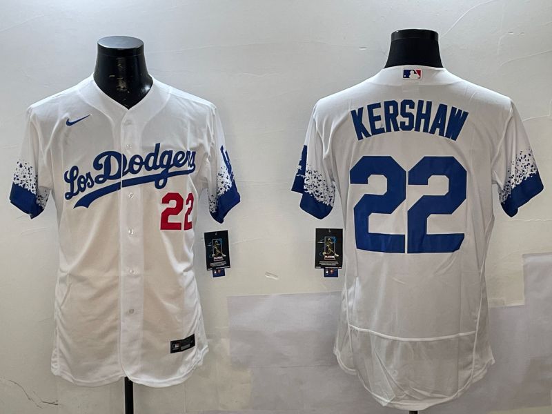 Men Los Angeles Dodgers #22 Kershaw White City Edition Elite Nike 2025 MLB Jersey style 1
